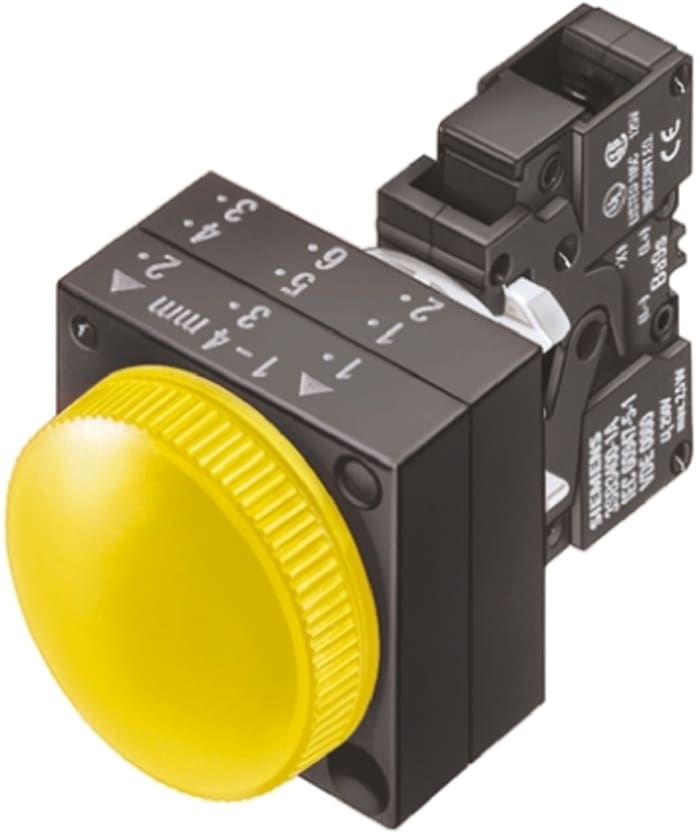 Siemens, Panel Mount Yellow LED Pilot Light, 22.3mm Cutout, IP66, 24 V ac/dc