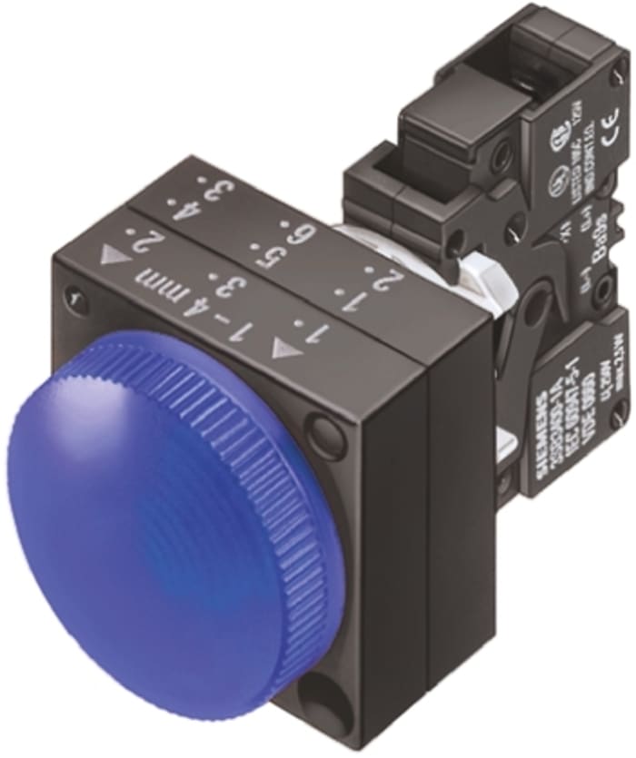 Siemens, Panel Mount Blue Incandescent Pilot Light, 22.3mm Cutout, IP66, 400 V ac/dc