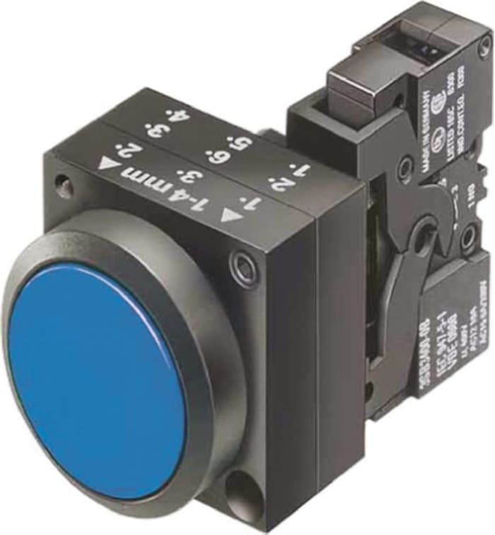 Siemens 3SB3 Series Illuminated Push Button, Panel Mount, 22mm Cutout, SPST, IP66