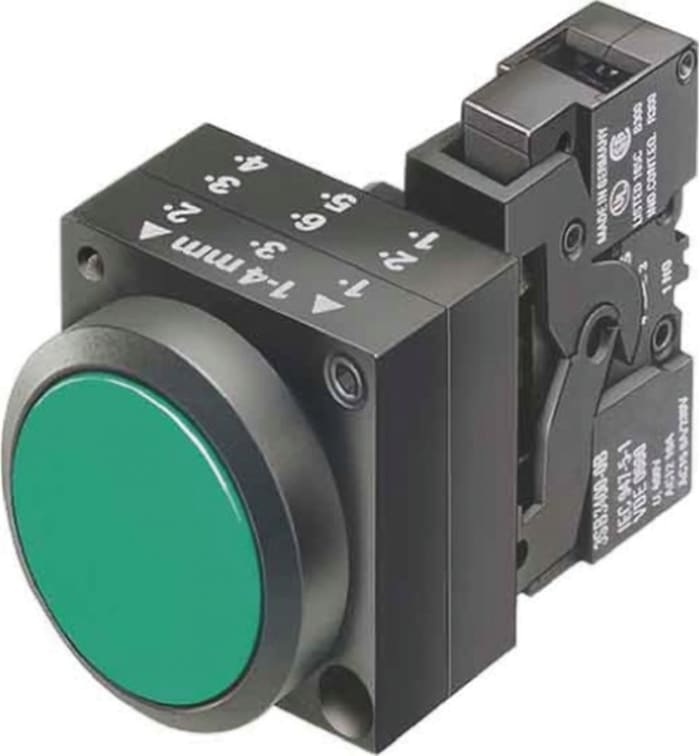 Siemens 3SB3 Series Illuminated Push Button, Panel Mount, 22mm Cutout, SPST, IP66