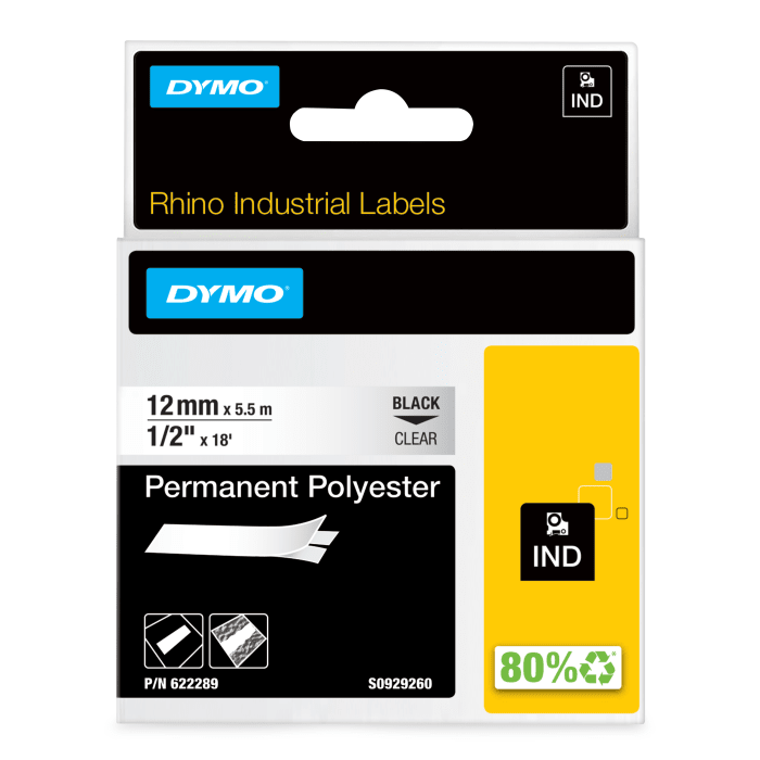 Dymo Black on Clear Label Printer Tape, 5.5 m Length, 12 mm Width