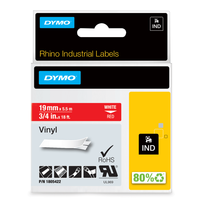 Ruban pour étiqueteuse Dymo 5,5 m x 19 mm Blanc sur Rouge