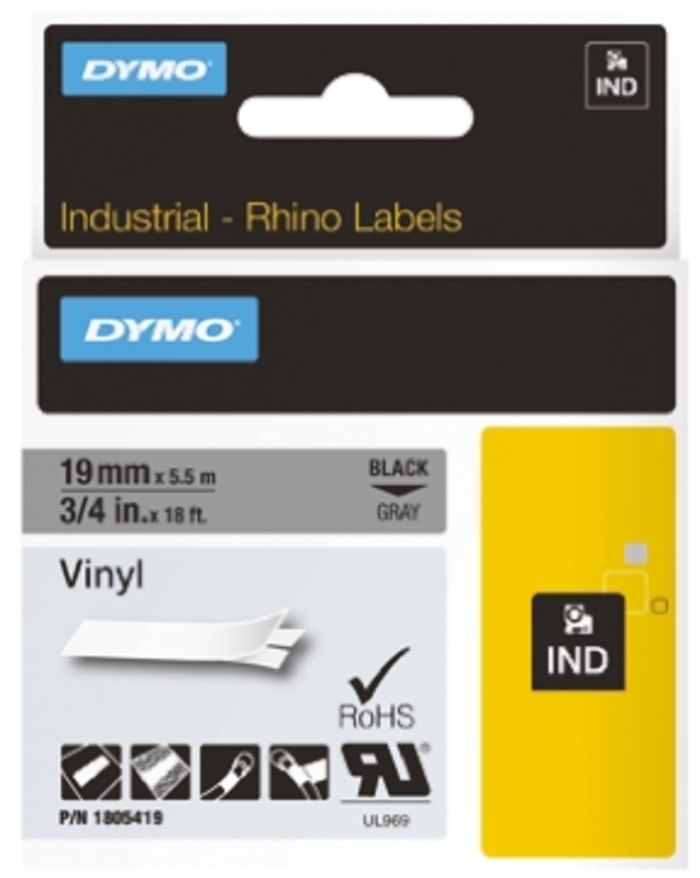 Ruban pour étiqueteuse Dymo 18 ft x 19 mm Noir sur Gris