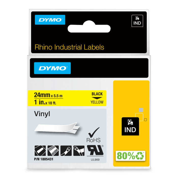 1805431 Dymo | Dymo Black on Yellow Label Printer Tape, 24 mm ...
