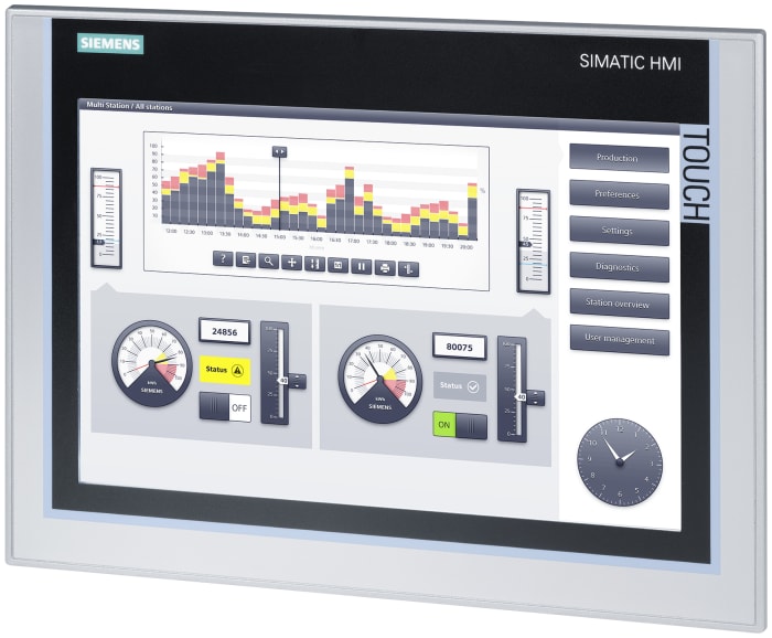 Panel HMI Siemens SIMATIC TP1200 Comfort de 12,1", TFT, Color, 1280 x 800pixels, conectividad 3 x USB, RS485