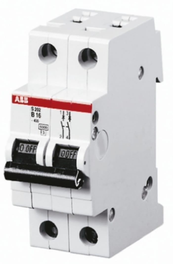 ABB System Pro M Compact S200 MCB, 2P, 25A Curve B, 400V AC, 6 kA Breaking Capacity