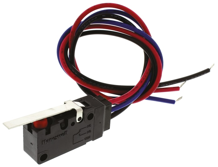 Honeywell Standard Straight Lever Microswitch, Pre-wired Terminal, 100 mA @ 48 V dc, SPDT, IP67