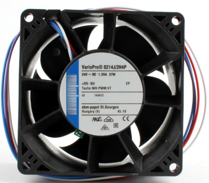 8214J/2H4P ebm-papst | ebm-papst 8200 J Series Axial Fan, 24V dc
