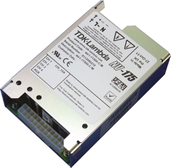 TDK-Lambda Embedded Switch Mode Power Supply (SMPS), NVM1-1T000-S1-C, 12V dc, 15A, 180W, 1 Output, 90 → 264V ac