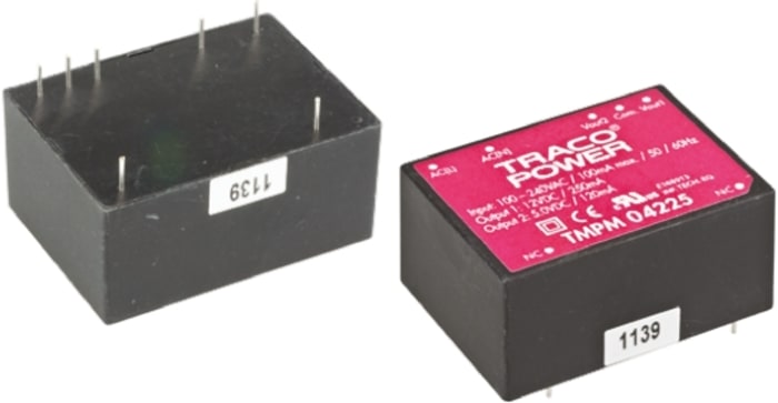 TRACOPOWER Embedded Switch Mode Power Supply SMPS, TMPM 04225, 5 V dc, 12 V dc, 120 mA, 250 mA, 4W, Dual Output, 120