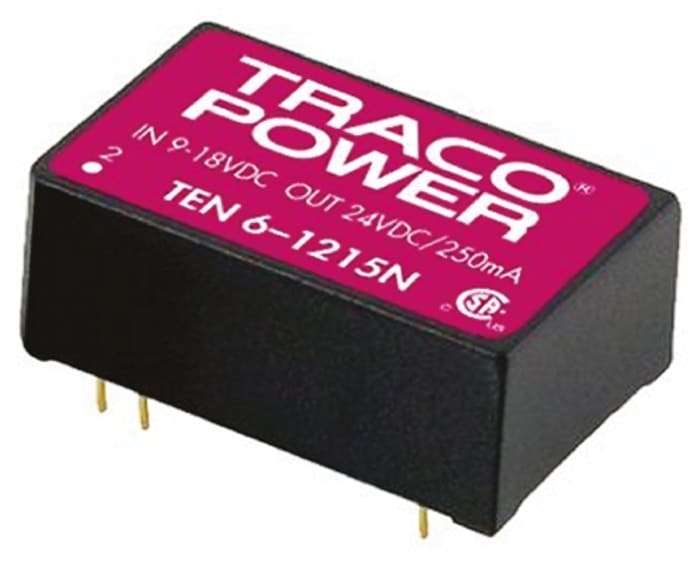 TRACOPOWER TEN 6N DC-DC Converter, ±15V dc/ ±200mA Output, 18 → 36 V dc Input, 6W, Through Hole, +85°C Max Temp