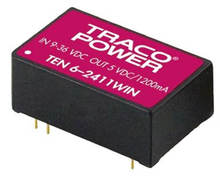 TRACOPOWER TEN 6WIN DC-DC Converter, ±12V dc/ ±250mA Output, 9 → 36 V dc Input, 6W, Through Hole, +85°C Max Temp