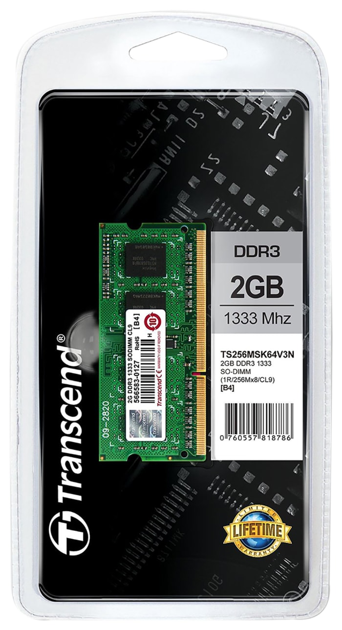 TS256MSK64V3N i Transcend Transcend 2 GB DDR3 Laptop RAM 1333MHz SODIMM 1.5V 758 6722 RS Components