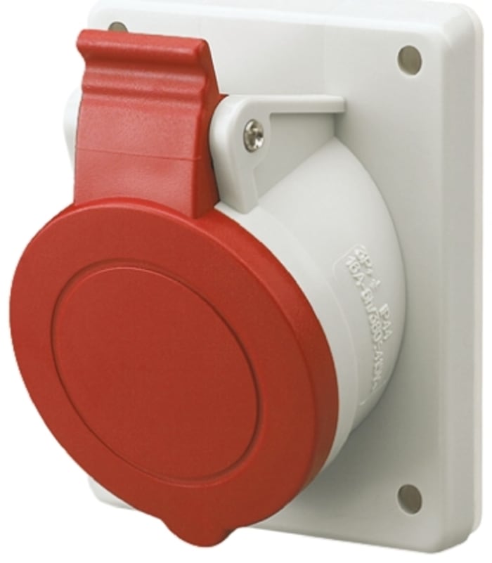 RS PRO 32A Red 3P+N+E Pole Plastic Industrial Socket, 346 → 415V, IP44