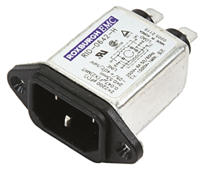 Deltron 1A, 250 V ac/dc Male Panel Mount IEC Filter RID0142H, Tab