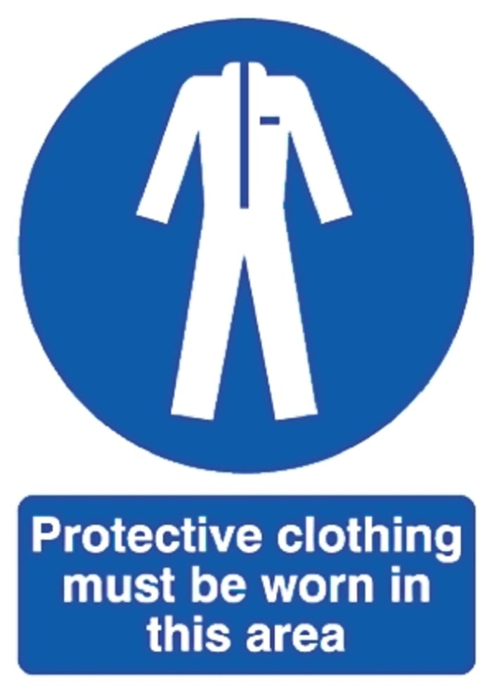 RS PRO PP Rigid Plastic Mandatory Protective Clothing Sign With English Text