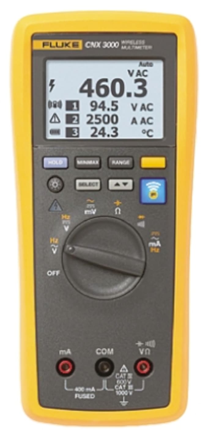 Fluke CNX 3000 Handheld LCD Digital Multimeter, 400mA ac Max, 400mA dc Max, 1000V ac Max