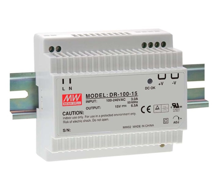 MEAN WELL DR Switch Mode DIN Rail Panel Mount Power Supply, 88 → 264V ac ac Input, 24V dc dc Output, 4.2A