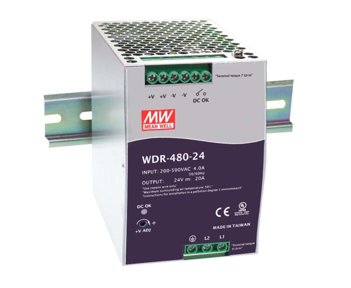 Alimentation pour rail DIN MEAN WELL, série WDR, 48V c.c.out 10A, 480W