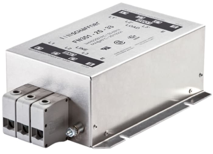 Schaffner, FN351 25A 440/250 V ac 60Hz, Chassis Mount EMC Filter, Terminal Block 3 Phase