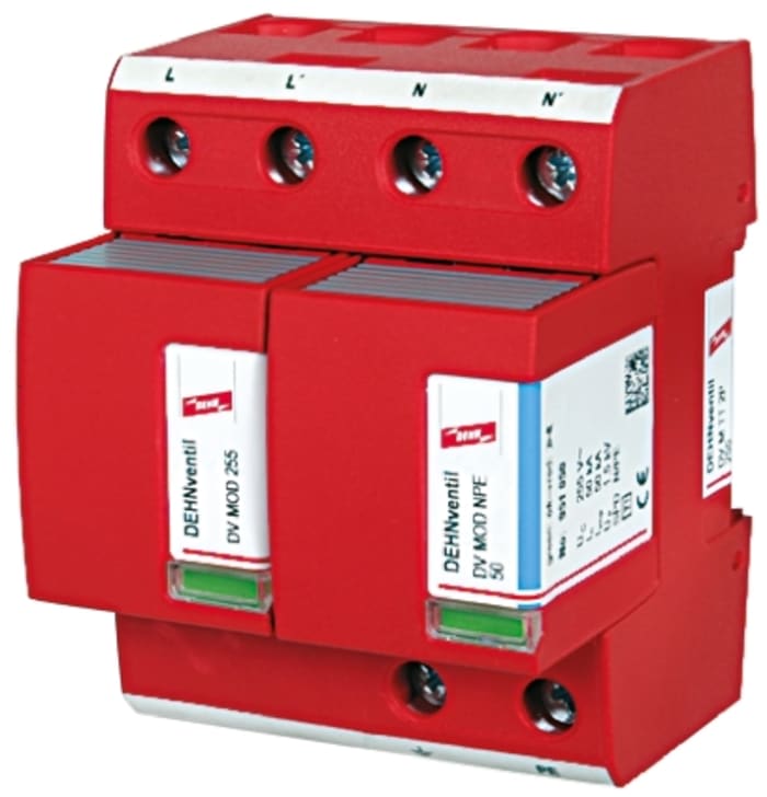 Protector contra transitorios modular Dehn, Protector de Iluminación, 255 V ac, 50kA, Carril DIN