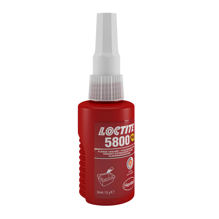 Sellador de roscas Loctite 5800 de color Rojo, Botella de 50 ml, Sellado entre superficies