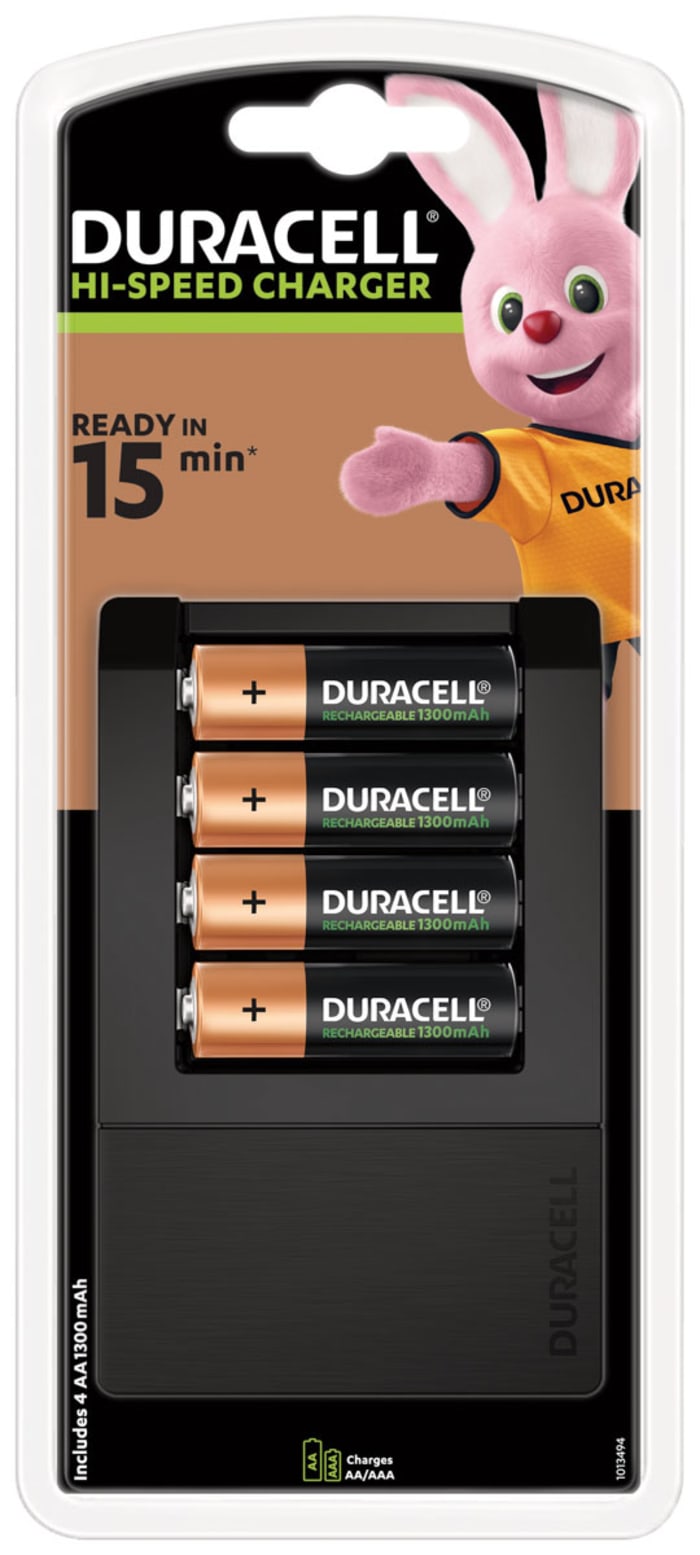 Duracell CEF15 Battery Charger For NiMH AA, AAA with UK plug, Batteries Included