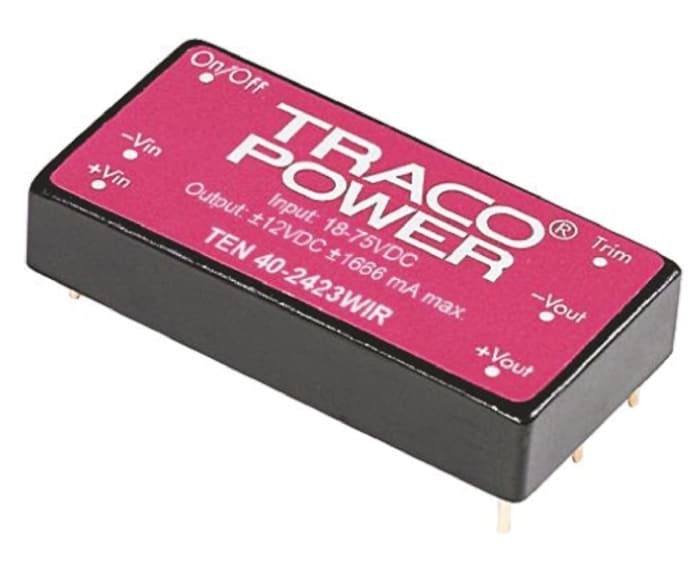 TRACOPOWER TEN 40WIR DC-DC Converter, 5V dc/ 8A Output, 18 → 75 V dc Input, 40W, Through Hole, +85°C Max Temp