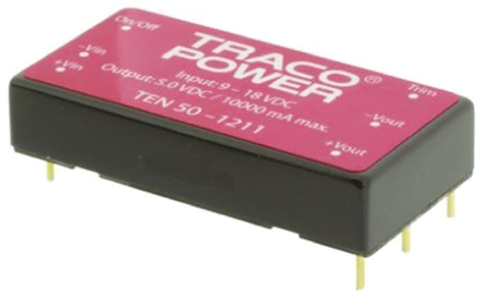 TRACOPOWER TEN 50 DC-DC Converter, 5V dc/ 10A Output, 9 → 18 V dc Input, 50W, Through Hole, +85°C Max Temp -40°C