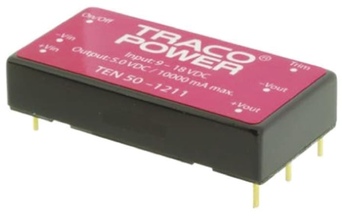 TRACOPOWER TEN 50 DC-DC Converter, 5V dc/ 10A Output, 18 → 36 V dc Input, 50W, Through Hole, +85°C Max Temp