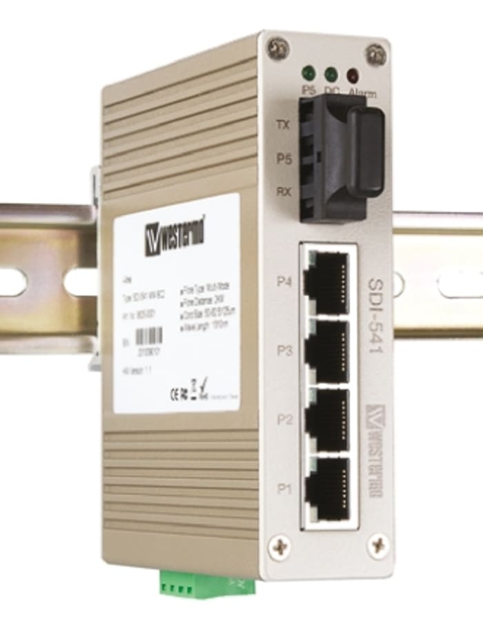 Westermo Data Communications DIN Rail Mount Unmanaged Ethernet Switch, 4 RJ45 Ports, 10 Mbit/s, 100 Mbit/s