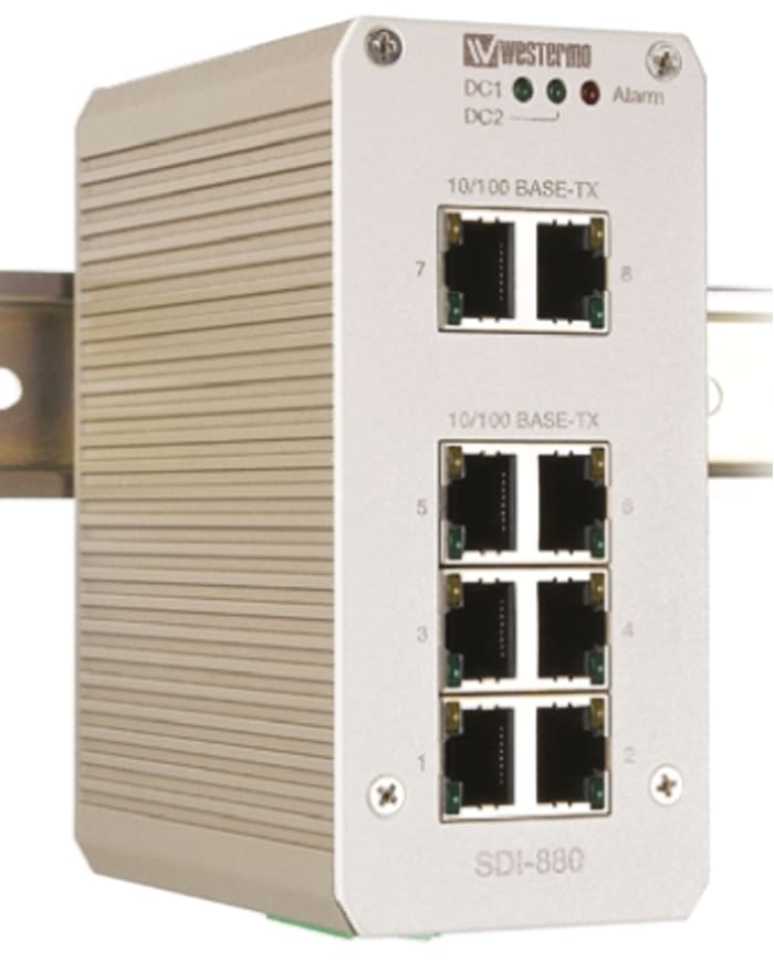 Westermo Data Communications DIN Rail Mount Unmanaged Ethernet Switch, 8 RJ45 Ports, 10 Mbit/s, 100 Mbit/s