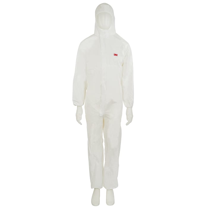 Combinaison de protection à capuche 3M 4510,Taille L Unisexe en Polyéthylène, Polypropylène, Blanc