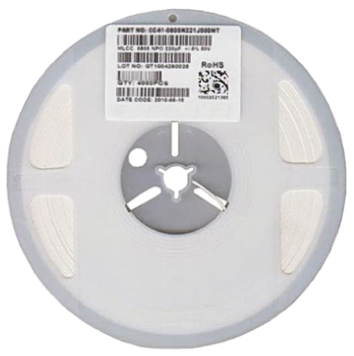 Condensateur céramique multicouche MLCC,  CMS, 2.2nF, 16V c.c., ±10%, diélectrique : X7R