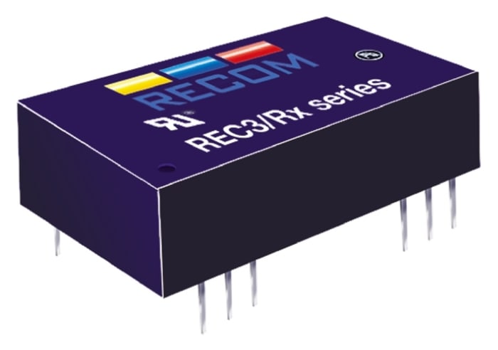 Recom REC3 Isolated DC-DC Converter, ±12V dc/ ±125mA Output, 9 → 36 V dc Input, 3W, Through Hole, +85°C Max Temp