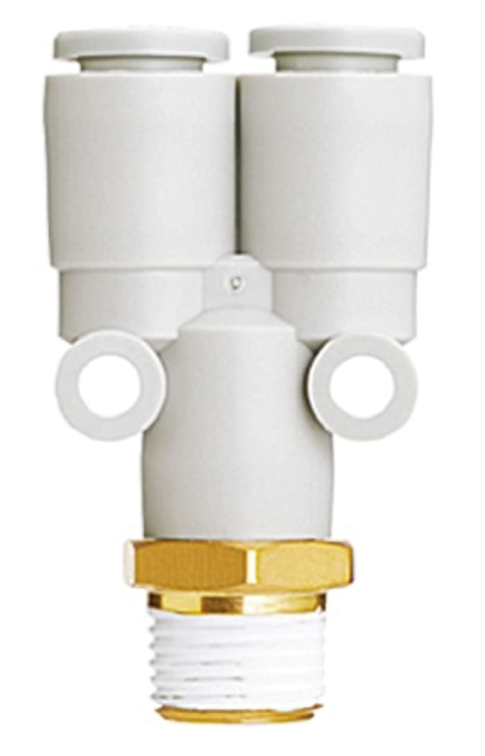 SMC KQ2 Series Y Threaded Adaptor, Push In 8 mm to Push In 8 mm, Threaded-to-Tube Connection Style