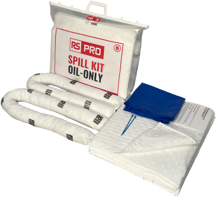 Kit de déversement contient 20 x coussinets, 2 x chaussettes de 1,2 m, 2 x sacs à déchets, 2 x fermetures à glissière,