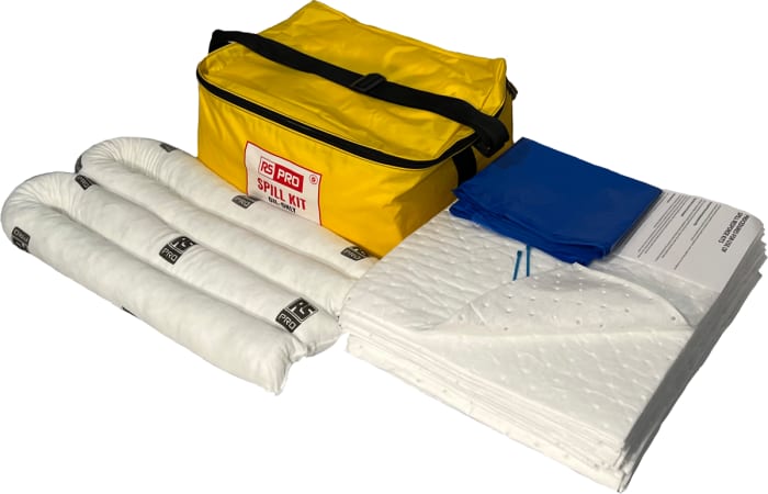 Kit de déversement contient 30 x coussinets, 2 x chaussettes de 1,2 m, 2 x sacs à déchets, 2 x attaches de fermeture