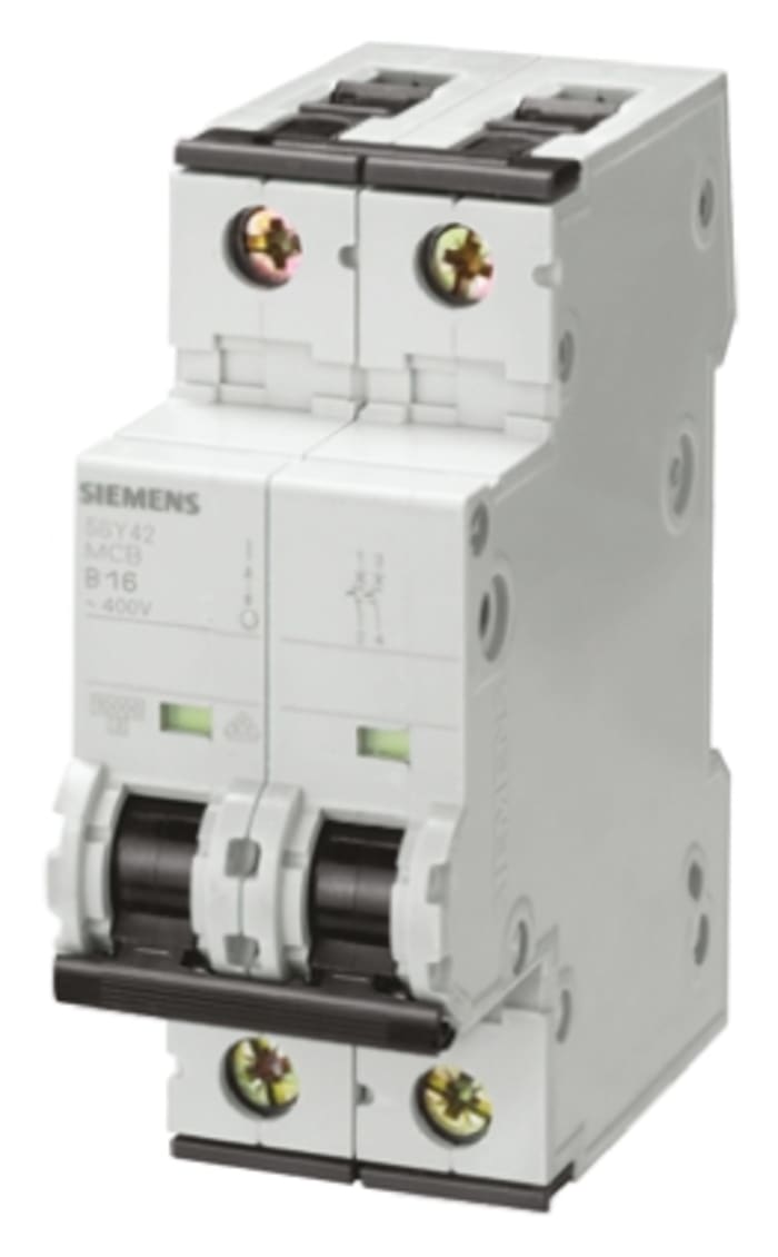 Siemens Sentron 5SY4 MCB Mini Circuit Breaker2P, 32A Curve D, 400V AC, 10 kA Breaking Capacity