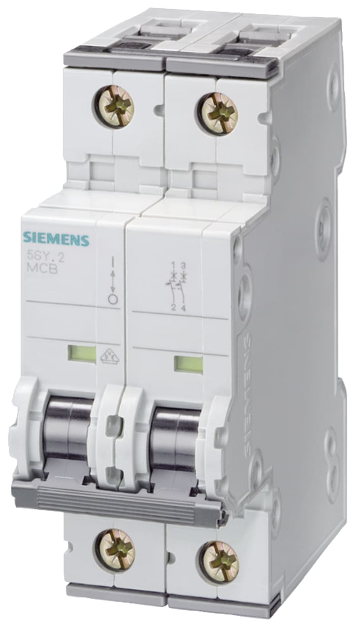 Siemens Sentron 5SY4 MCB, 2P, 32A Curve C, 400V AC, 10 kA Breaking Capacity