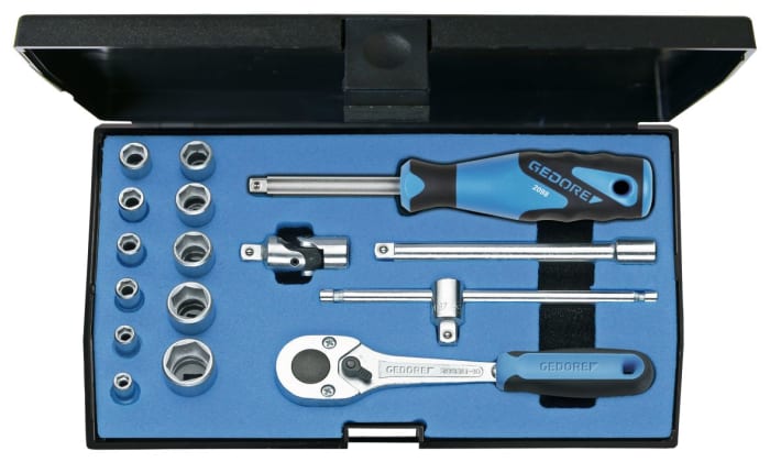 Gedore 16-Piece Metric 1/4 in Standard Socket Set with Ratchet, 6 point