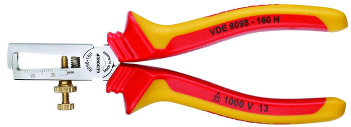 Gedore VDE 8098 H Series Stripping Pliers Wire Stripper, 0.8mm Min, 6.0mm Max, 160 mm Overall