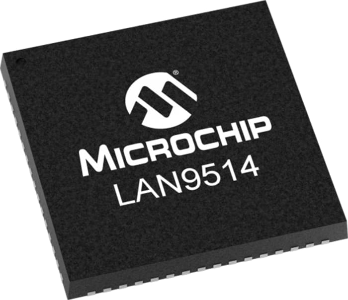 Microchip LAN9514-JZX, Ethernet Controller, 1.5Mbps, USB, 3.3 V, 64-Pin QFN