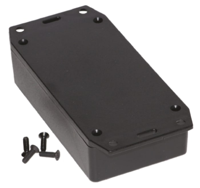 Hammond 1591 Series Black Flame Retardant ABS Enclosure, IP54, Flanged, Black Lid, 112 x 64 x 28mm