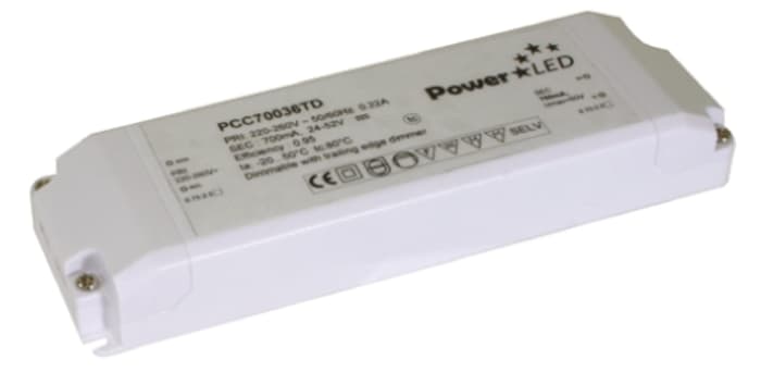 Driver LED corriente constante PowerLED, IN: 220 → 240 V ac, OUT: 24 → 52V, 700mA, 36W, regulable