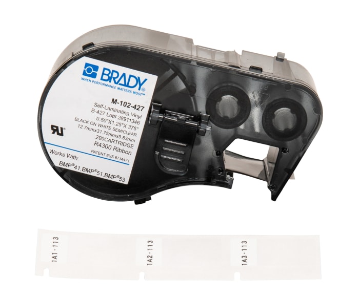 Brady B-427 Black on Black on White, Transparent Label Printer Tape, 12.70 mm Width, 31.75mm Label Length