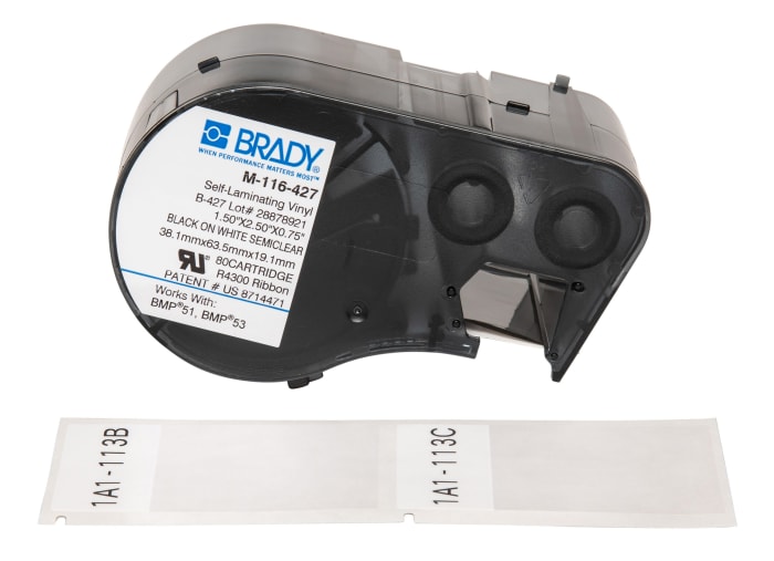 Brady B-427 Black on Black on White, Transparent Label Printer Tape, 38.10 mm Width, 63.5mm Label Length