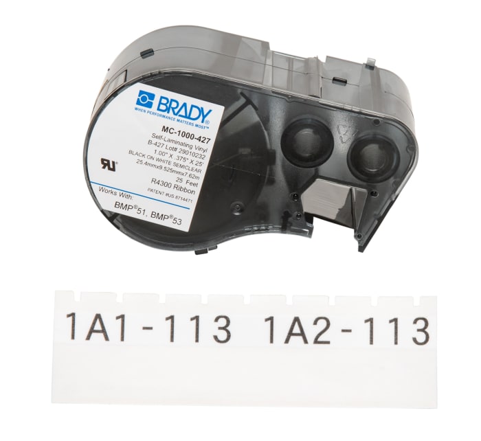Brady B-427 Black on Black on White, Transparent Label Printer Tape, 7.62 m Length, 25.40 mm Width