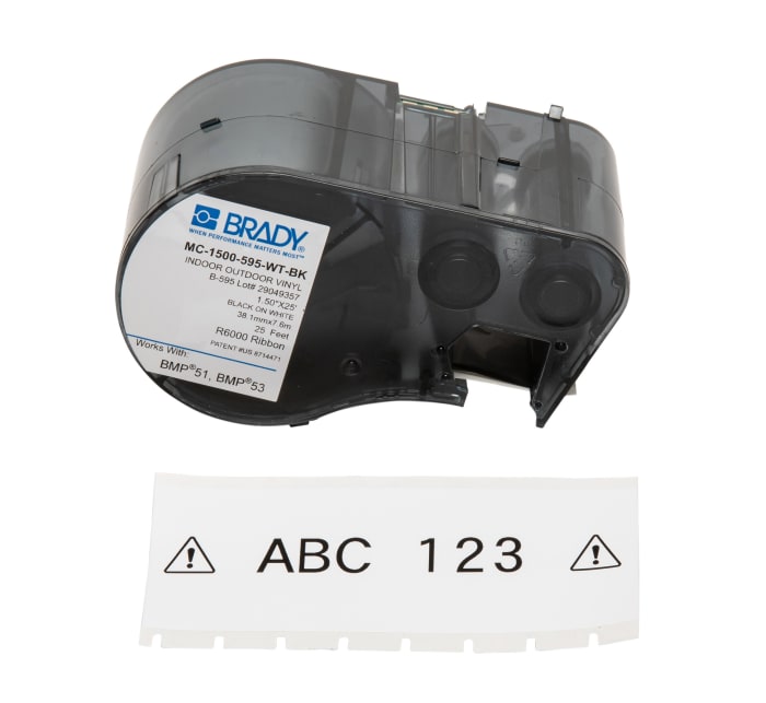 Brady B-595 Black on Black on White Label Printer Tape, 7.62 m Length, 38.10 mm Width