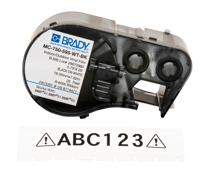 Brady B-595 Black on Black on White Label Printer Tape, 7.62 m Length, 19.05 mm Width